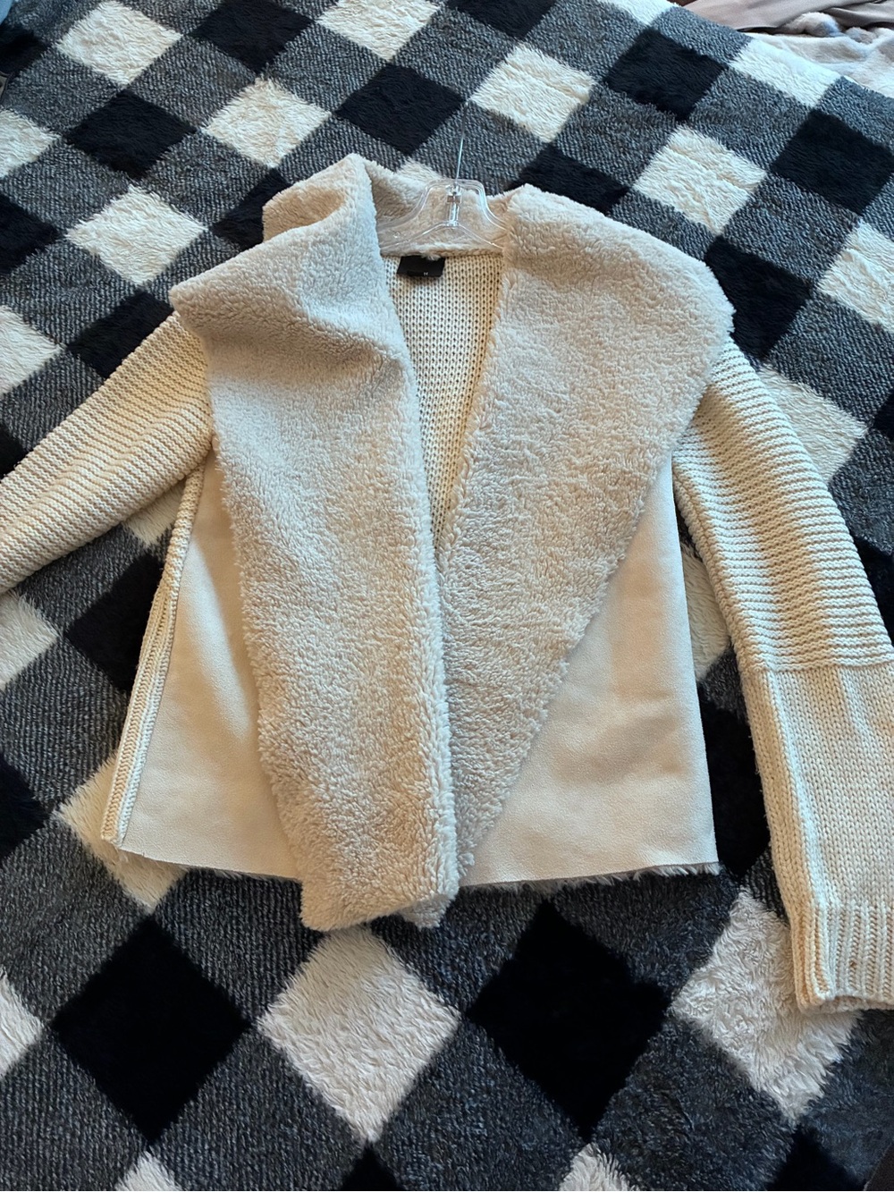 Vici Cream Faux-Sherpa Open Front Draped Cardigan